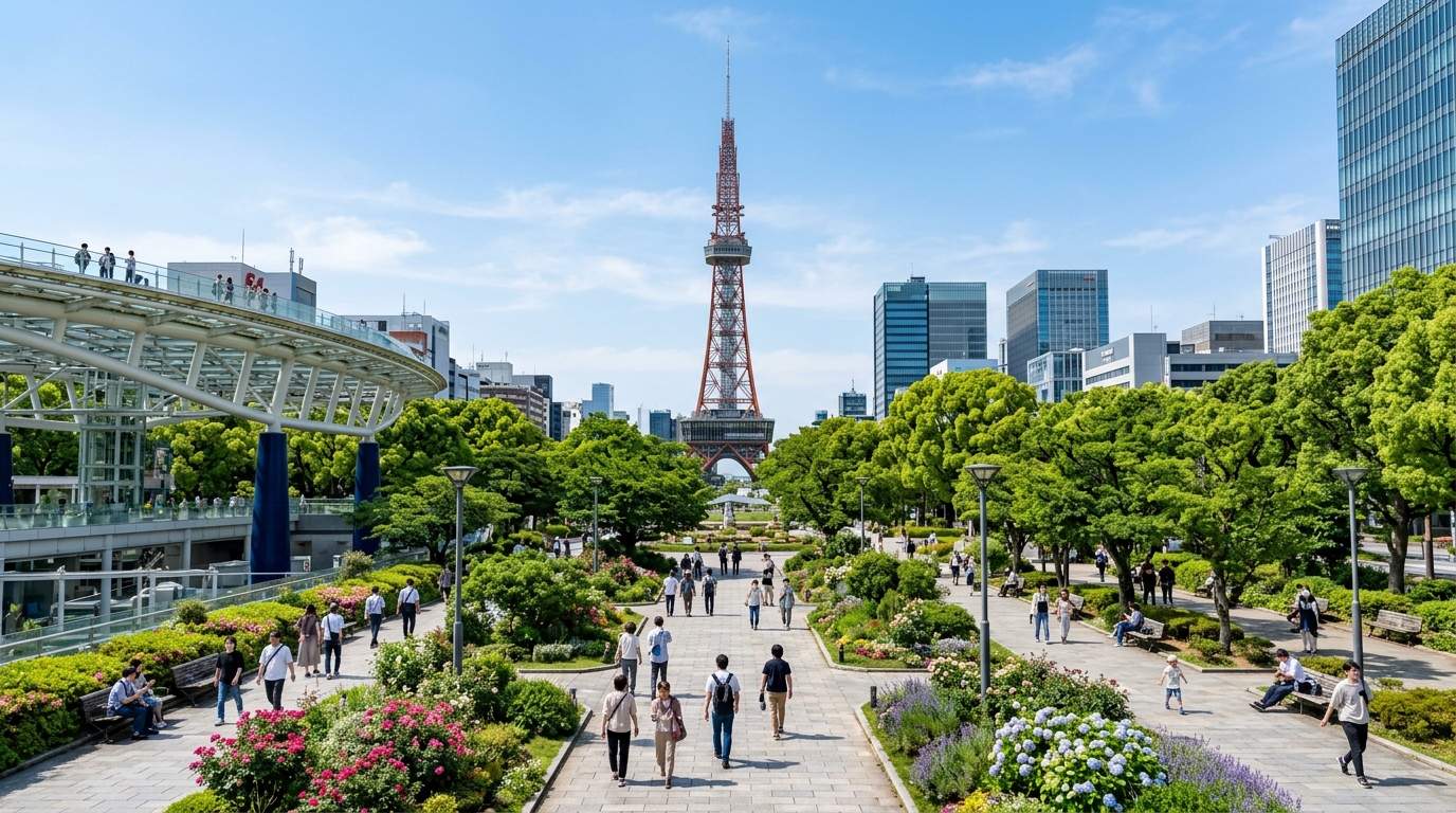 名古屋の街並みとオアシス21・久屋大通公園